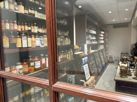Looking into the Pharmacy Museum in Salk Hall